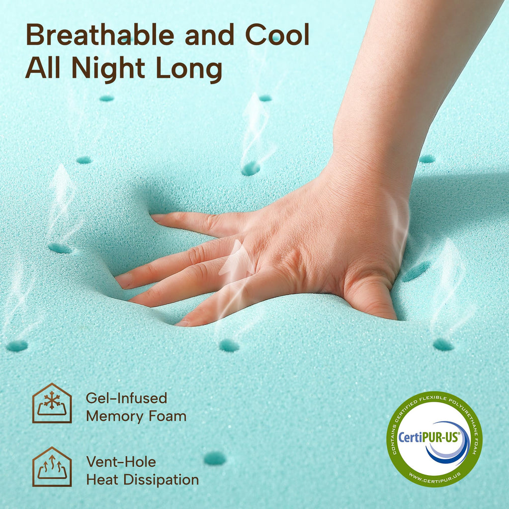 JSELF 3-Inch Luxury Cooling Gel Memory Foam Mattress Topper