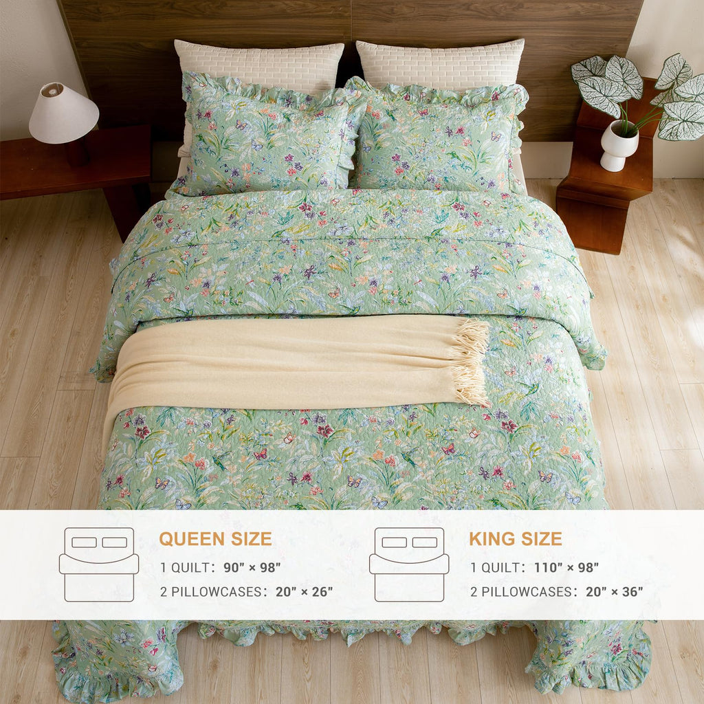 Sanracie 100% Cotton Floral Quilted Bedspread