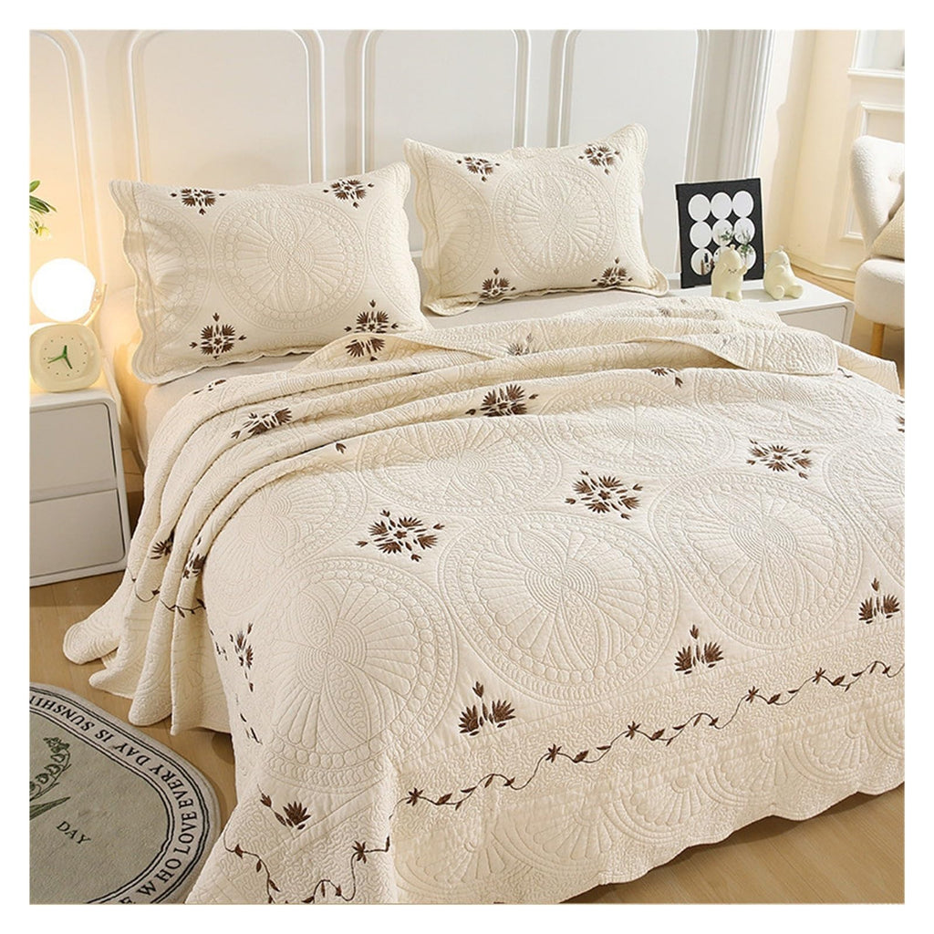 Bedding Scandinavian Quilt Three-Piece Embroidered Bedspread Linen Quilted Blanket European Coverlet Plaid Lining bedspreads