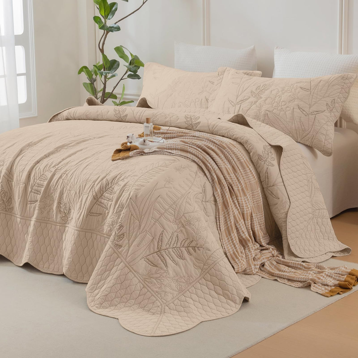 Sanracie 100% Cotton Floral Quilted Bedspread