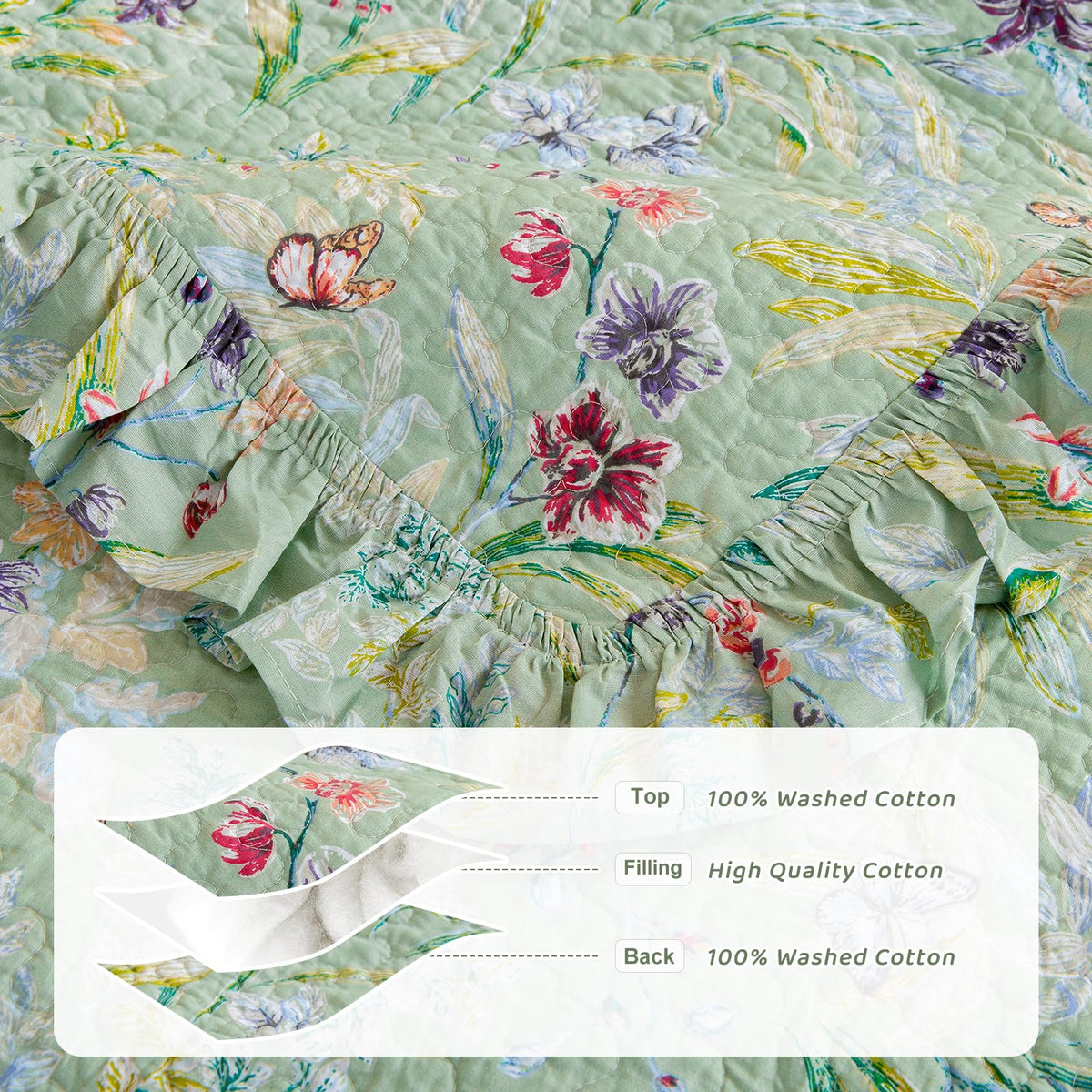 Sanracie 100% Cotton Floral Quilted Bedspread