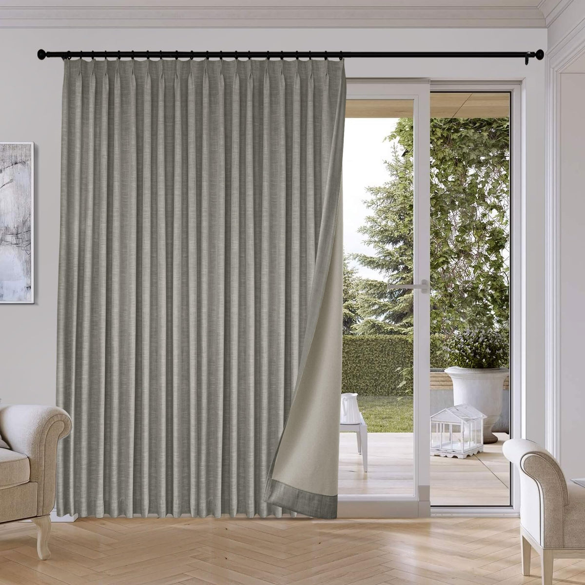 Fcosie Extra Wide Pinch Pleat Linen Blackout Curtains