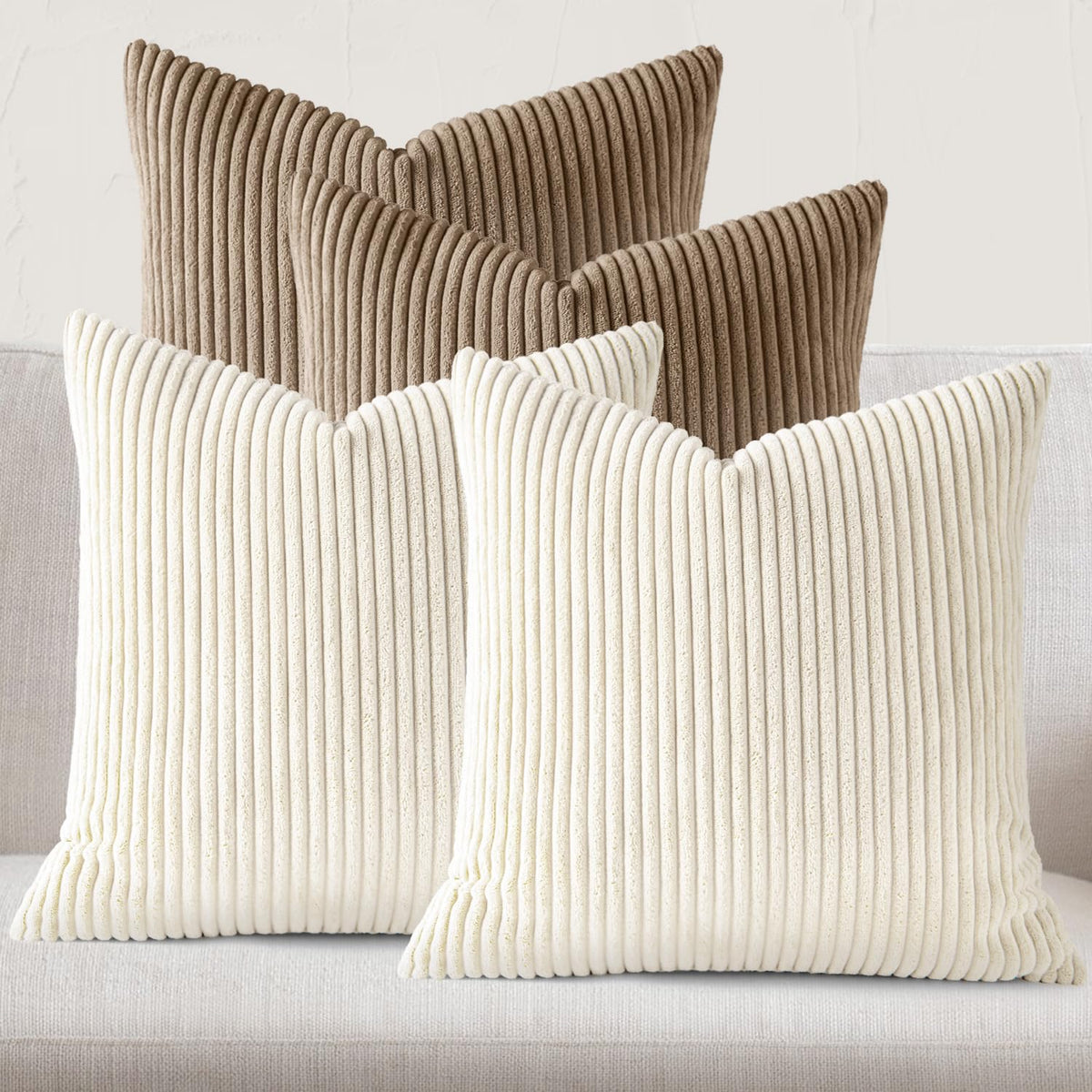 JEYDER Set of 4 Boho Corduroy 18x18 Pillow Covers