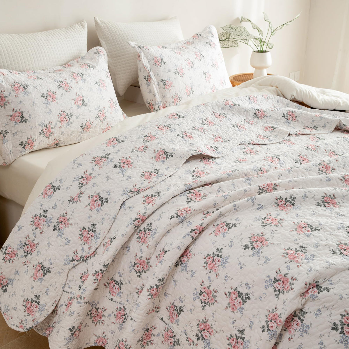 Sanracie 100% Cotton Floral Quilted Bedspread