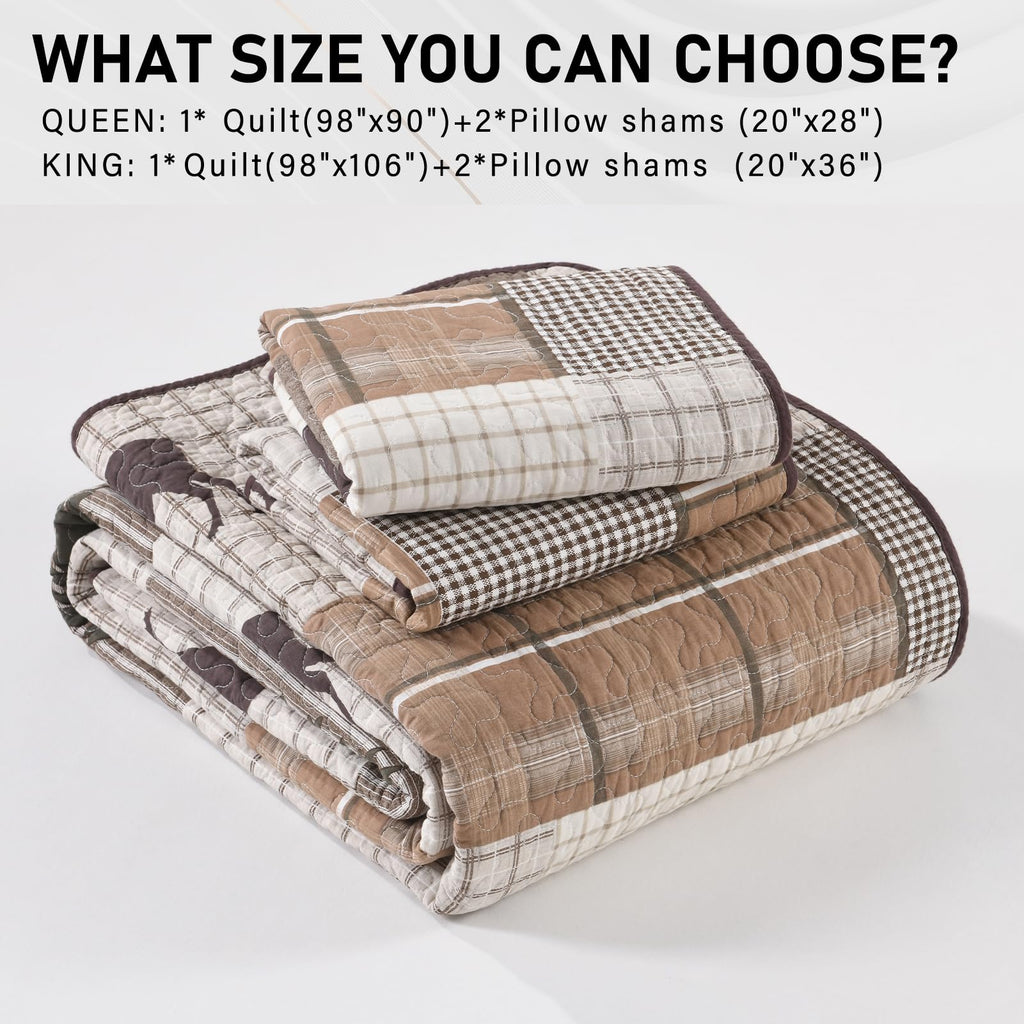 PERHOM 100% Cotton Reversible Plaid Quilt Bedding Set