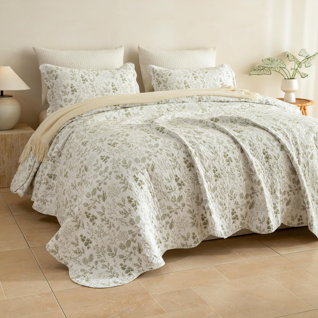 Sanracie 100% Cotton Floral Quilted Bedspread