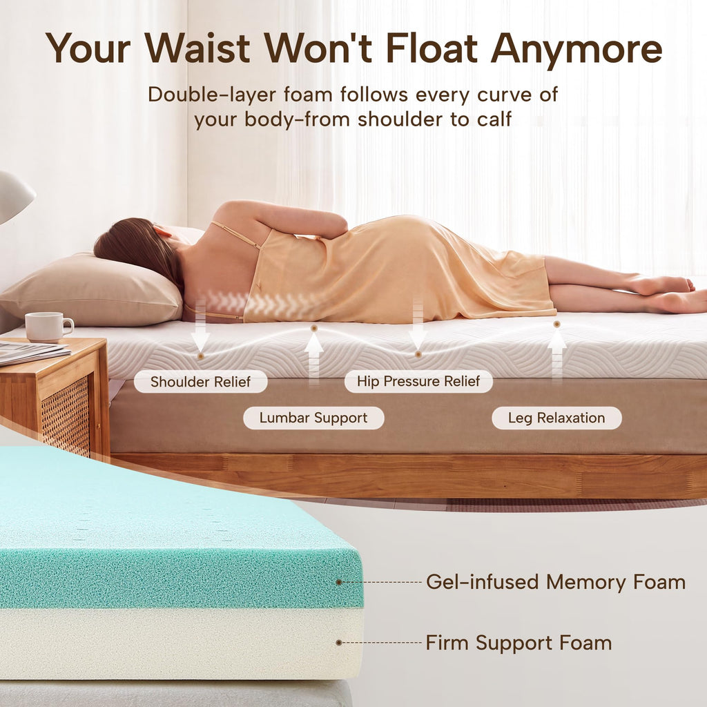 JSELF 3-Inch Luxury Cooling Gel Memory Foam Mattress Topper