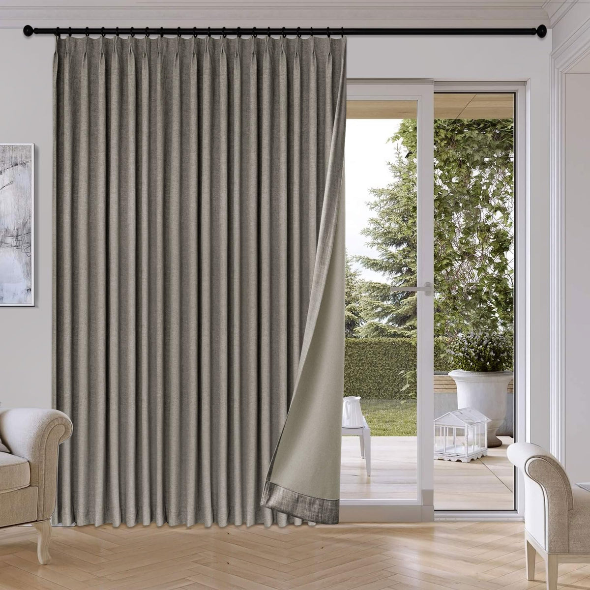 Fcosie Extra Wide Pinch Pleat Linen Blackout Curtains