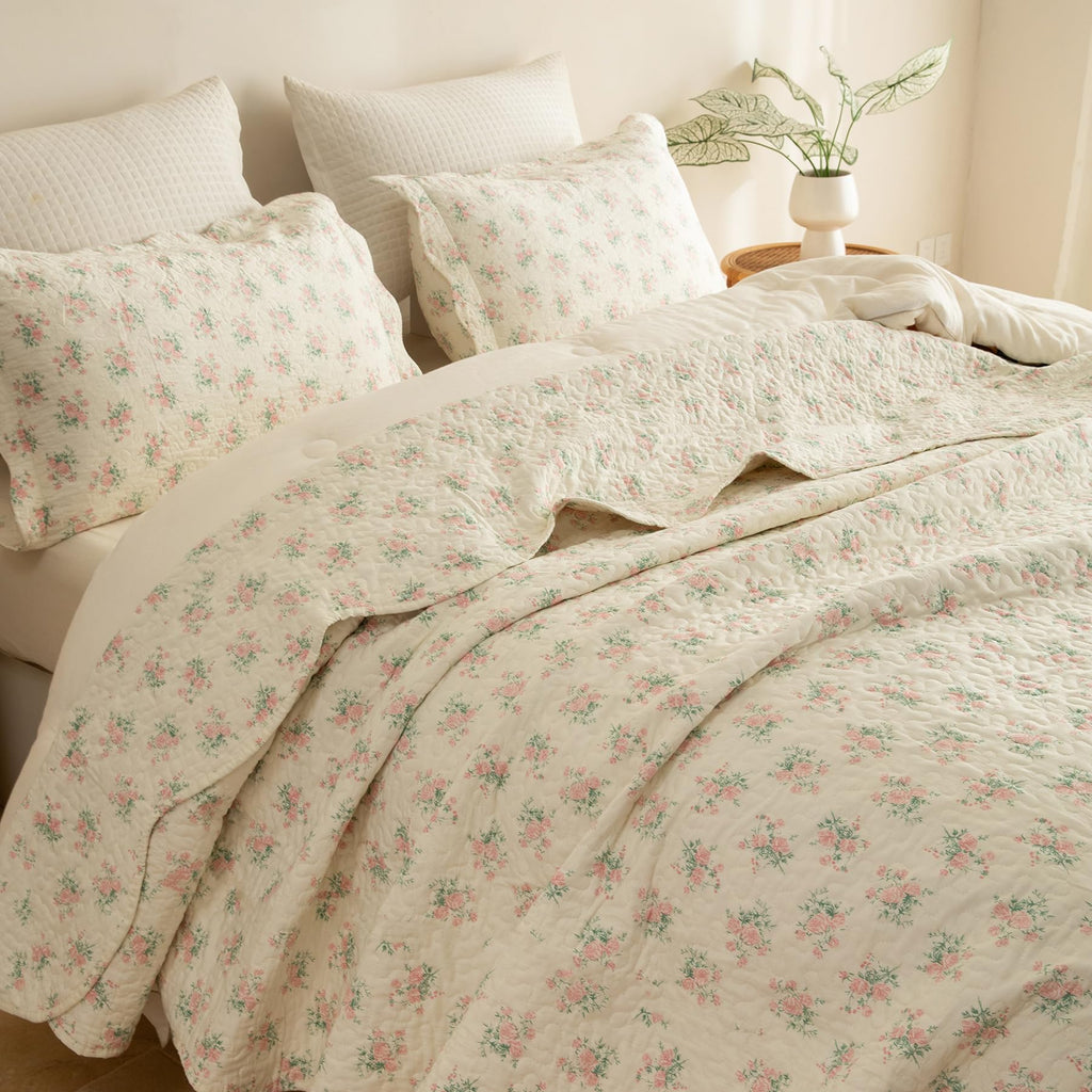 Sanracie 100% Cotton Floral Quilted Bedspread