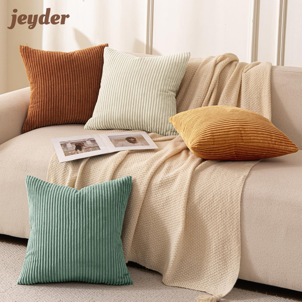 JEYDER Set of 4 Boho Corduroy 18x18 Pillow Covers