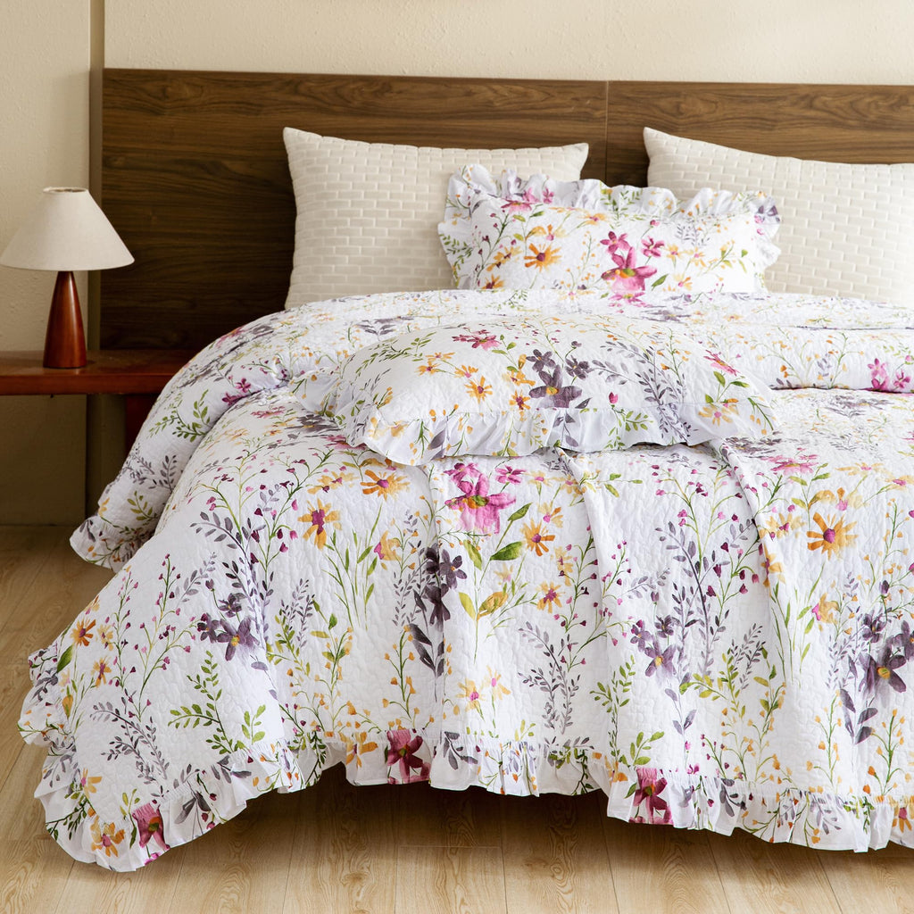 Sanracie 100% Cotton Floral Quilted Bedspread