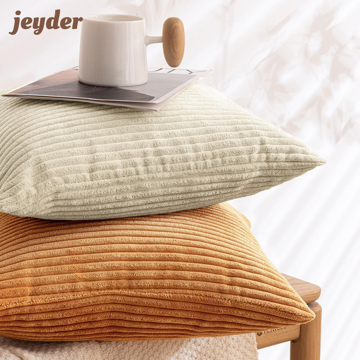 JEYDER Set of 4 Boho Corduroy 18x18 Pillow Covers