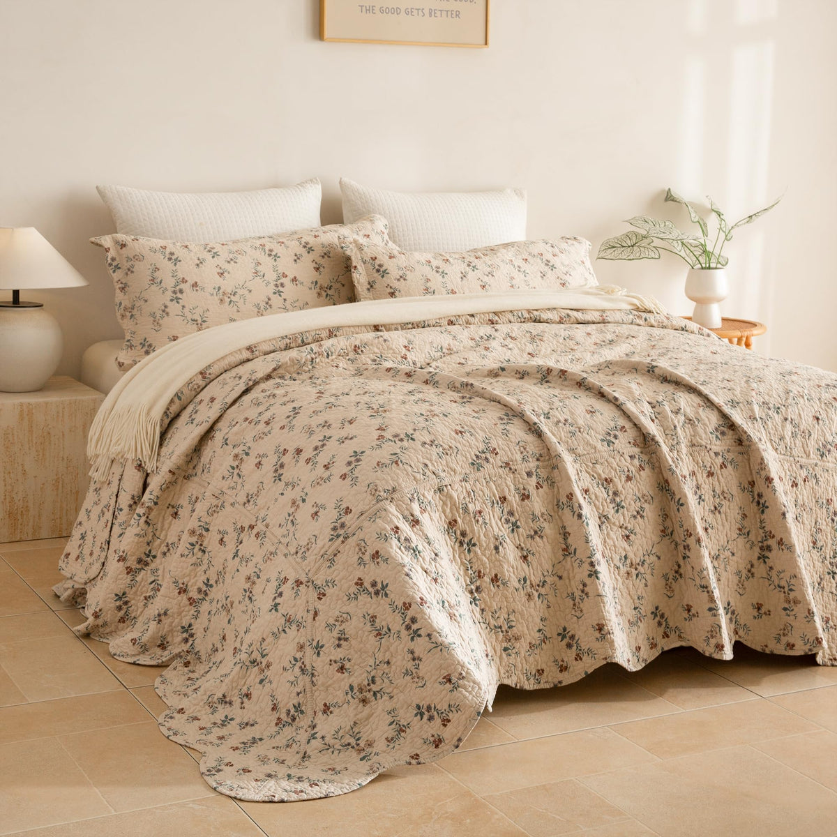 Sanracie 100% Cotton Floral Quilted Bedspread