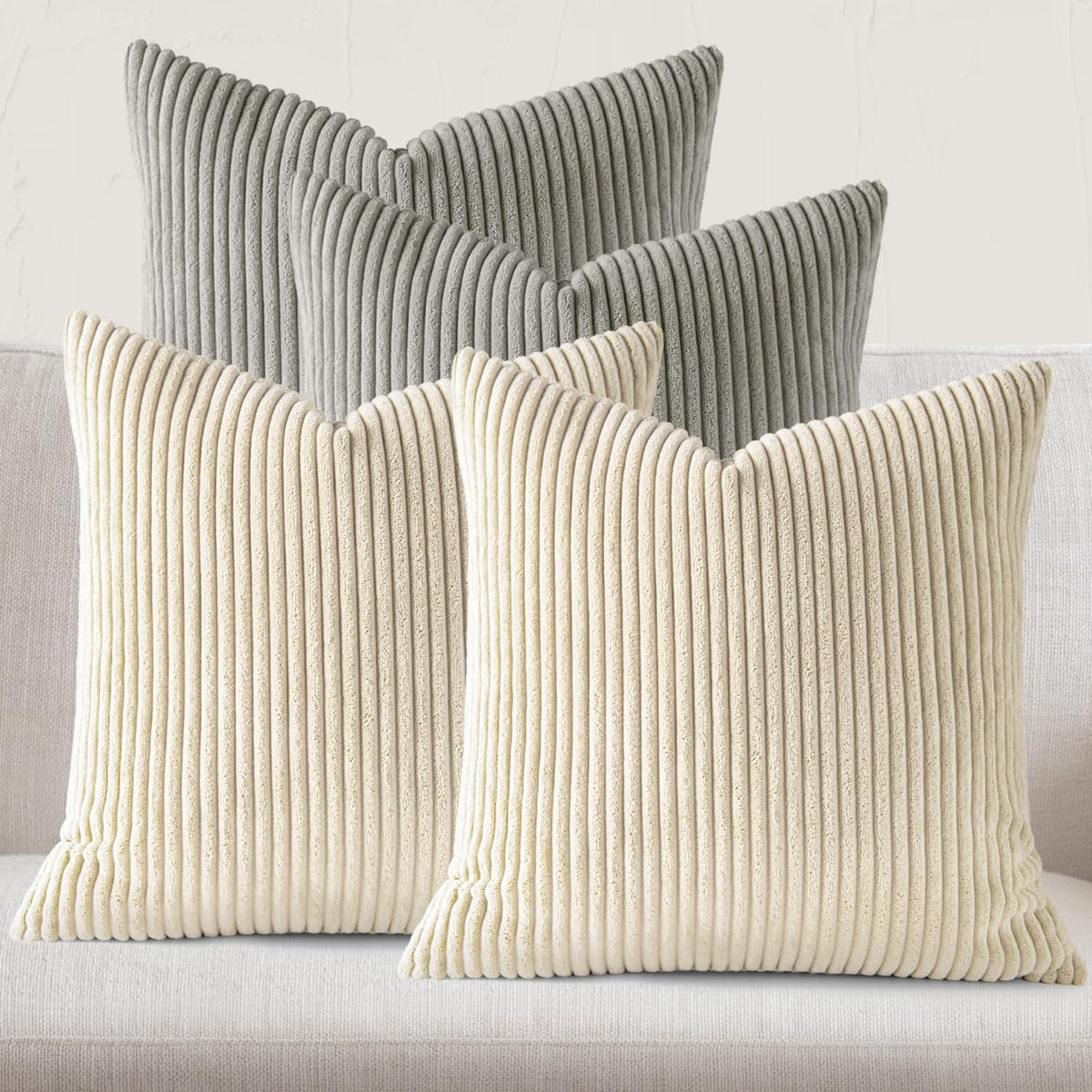 JEYDER Set of 4 Boho Corduroy 18x18 Pillow Covers