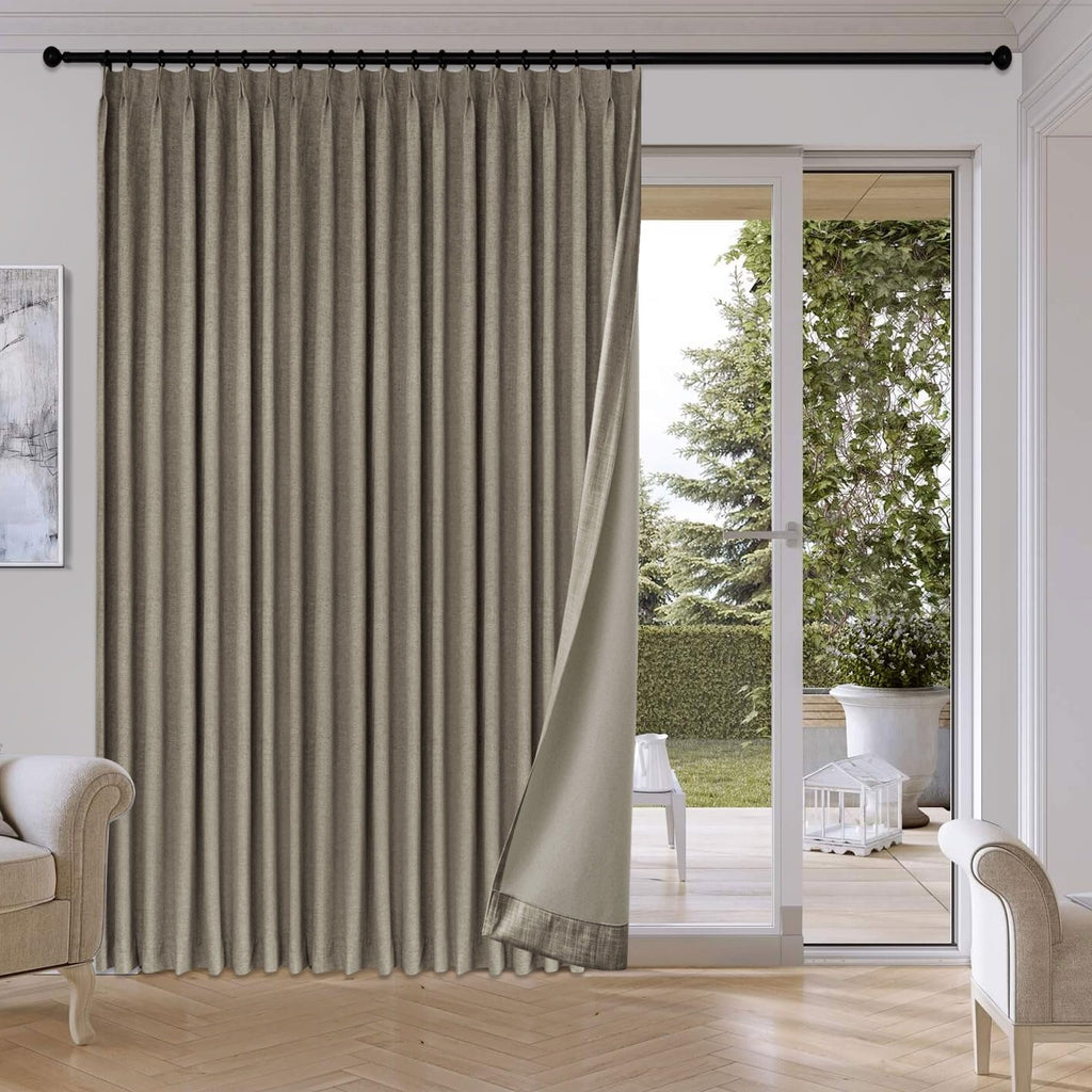 Fcosie Extra Wide Pinch Pleat Linen Blackout Curtains