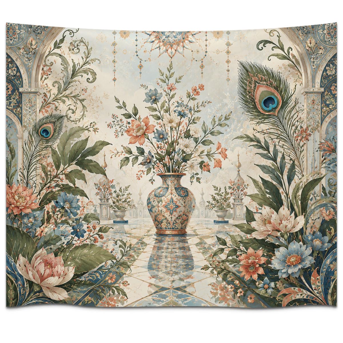 Lotus Flower & Peacock Serenity Wall Tapestry