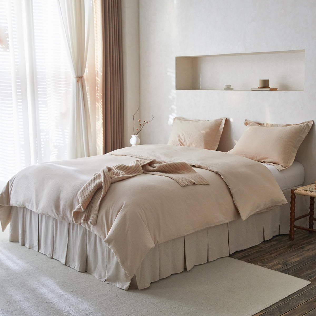 BISELINA Washed French Linen Ruffled Bed Skirt