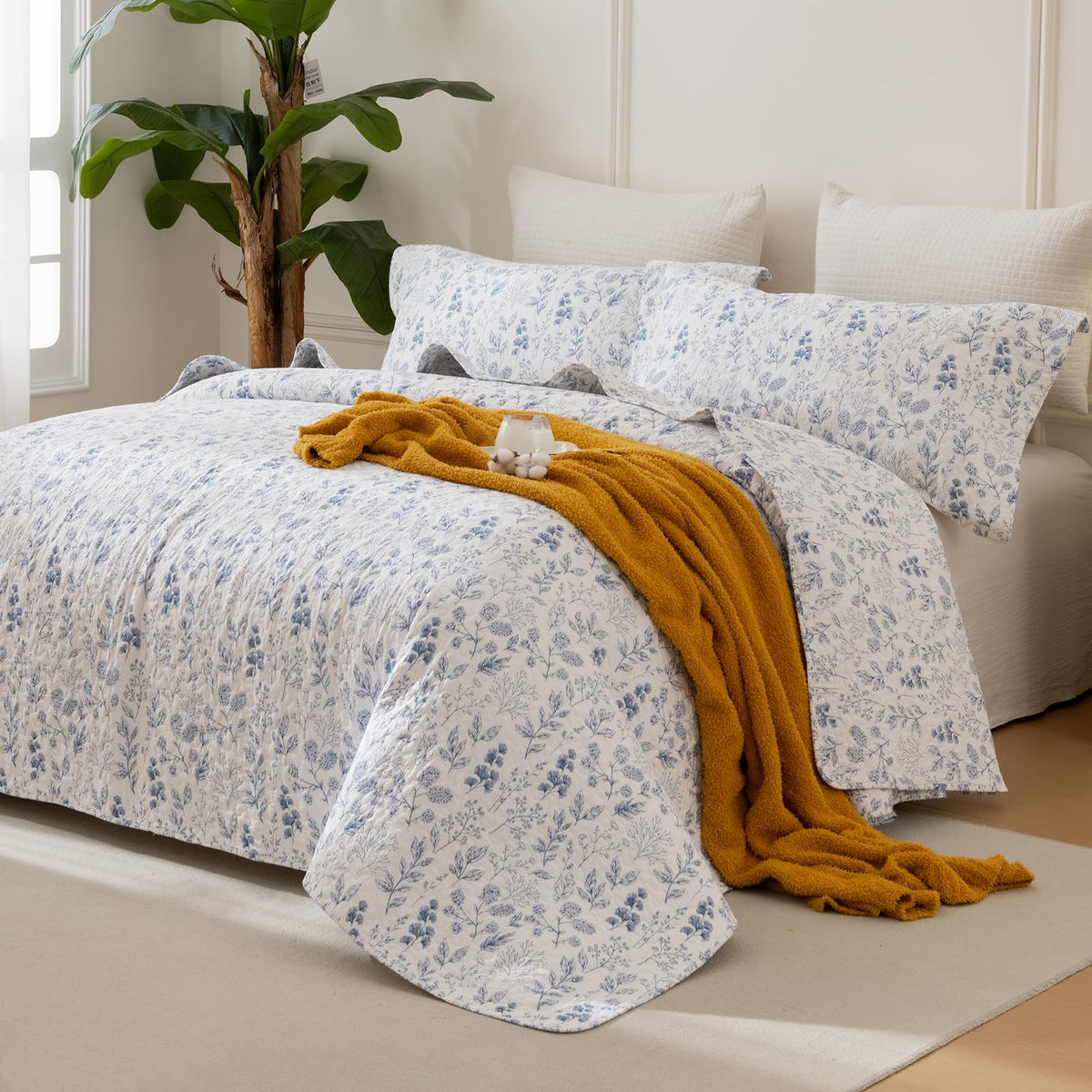 Sanracie 100% Cotton Floral Quilted Bedspread