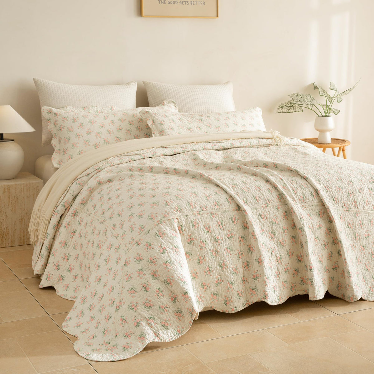 Sanracie 100% Cotton Floral Quilted Bedspread
