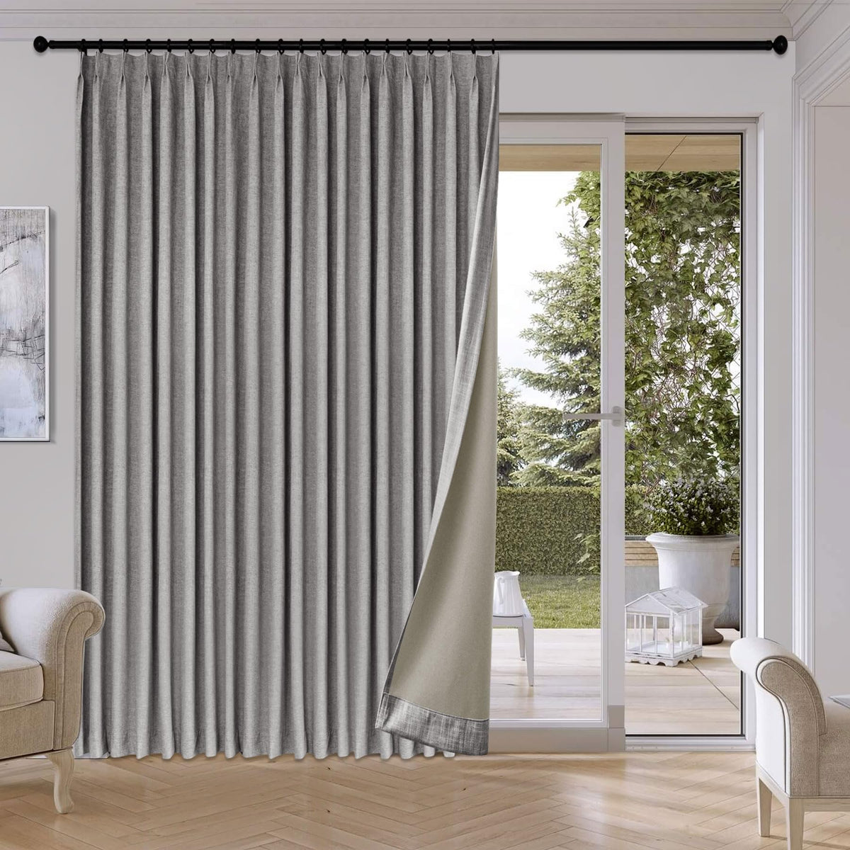 Fcosie Extra Wide Pinch Pleat Linen Blackout Curtains