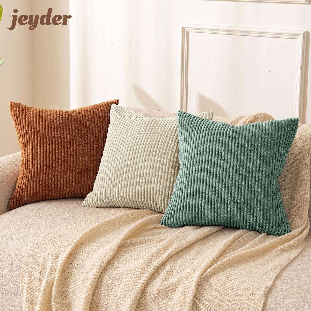 JEYDER Set of 4 Boho Corduroy 18x18 Pillow Covers