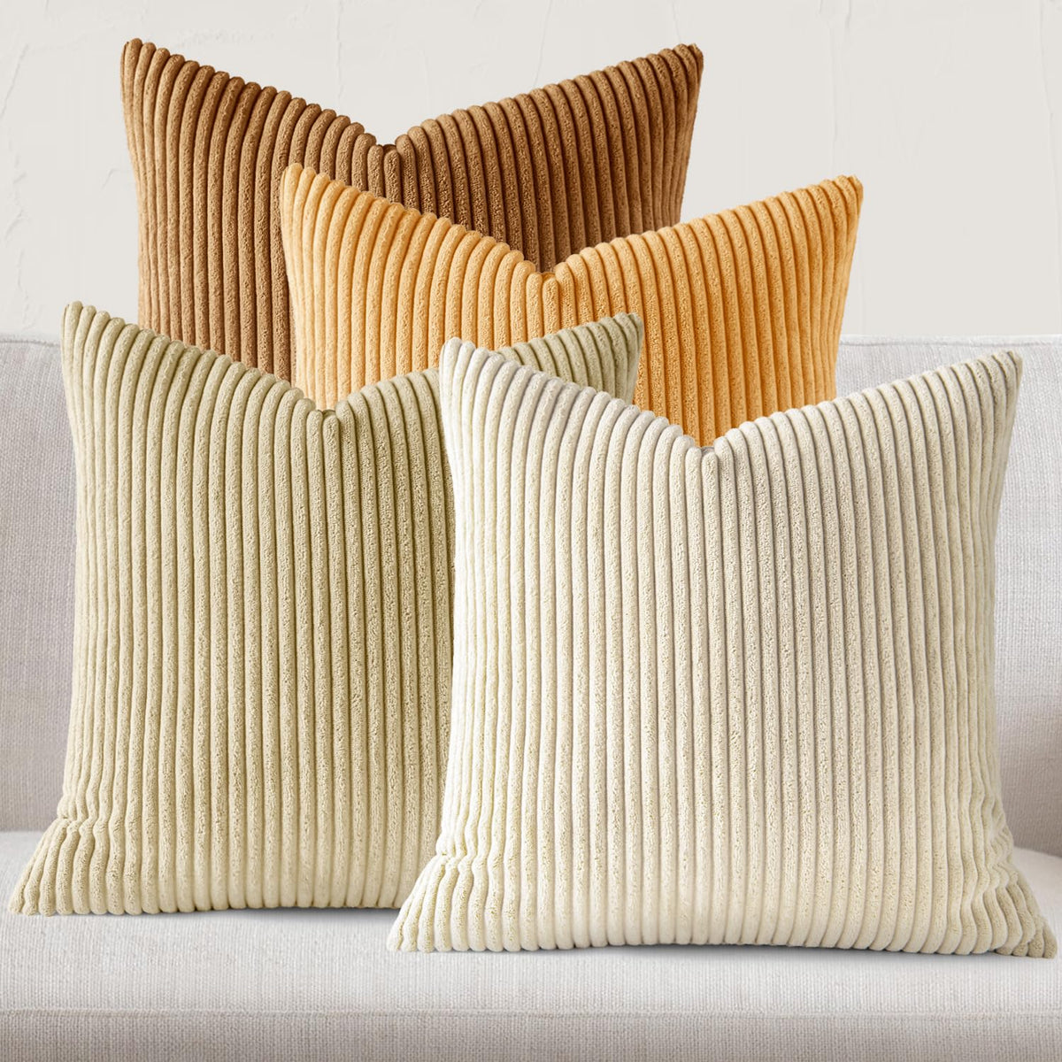 JEYDER Set of 4 Boho Corduroy 18x18 Pillow Covers
