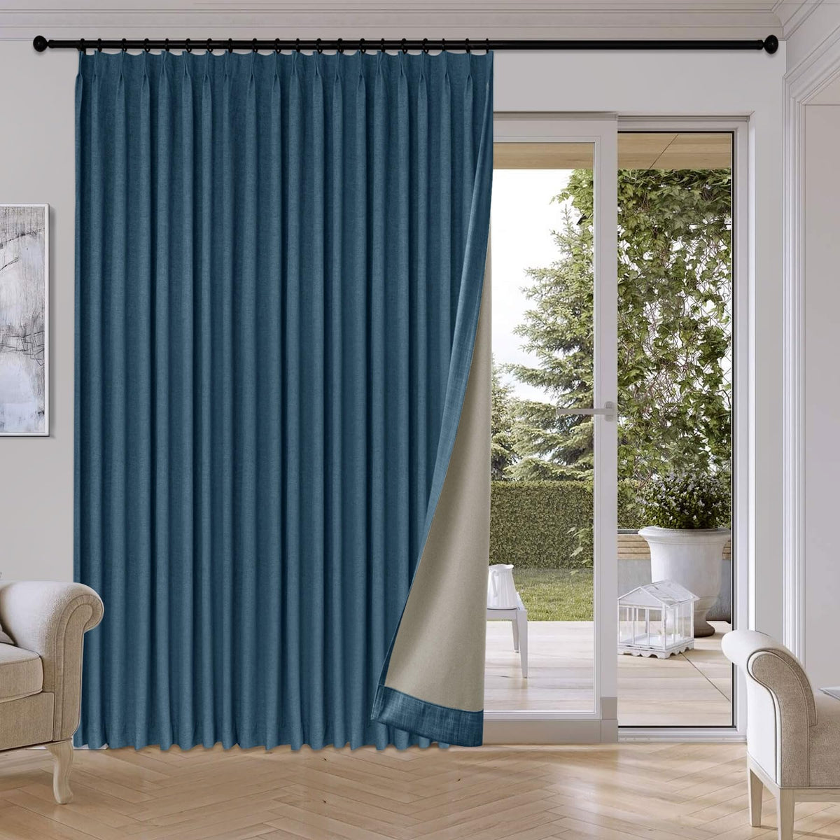 Fcosie Extra Wide Pinch Pleat Linen Blackout Curtains