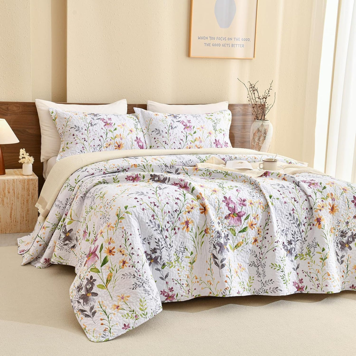 Sanracie 100% Cotton Floral Quilted Bedspread