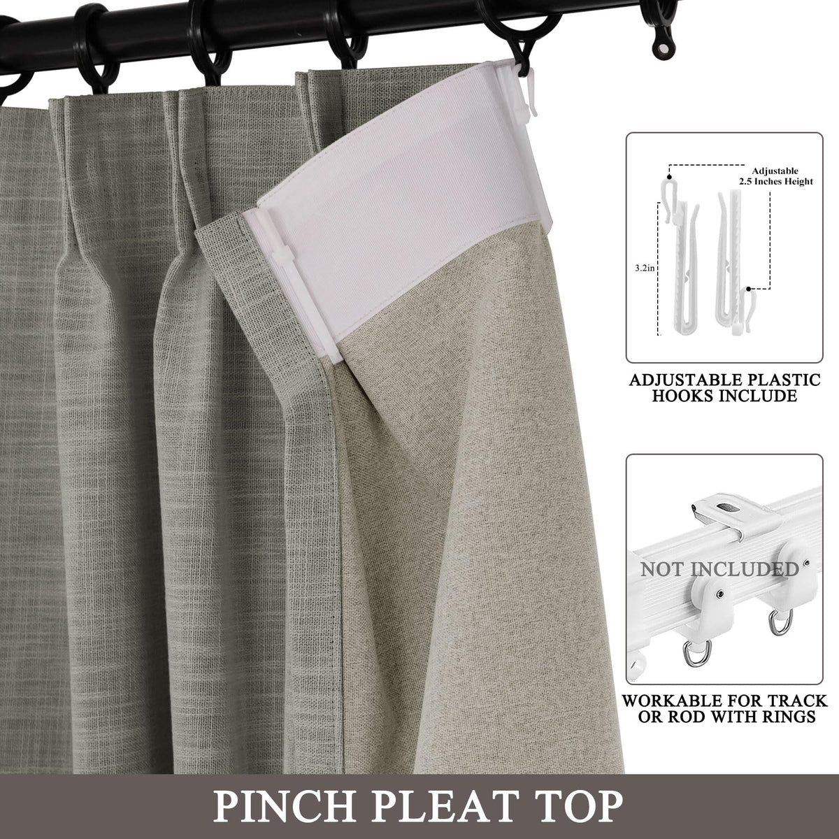 Fcosie Extra Wide Pinch Pleat Linen Blackout Curtains