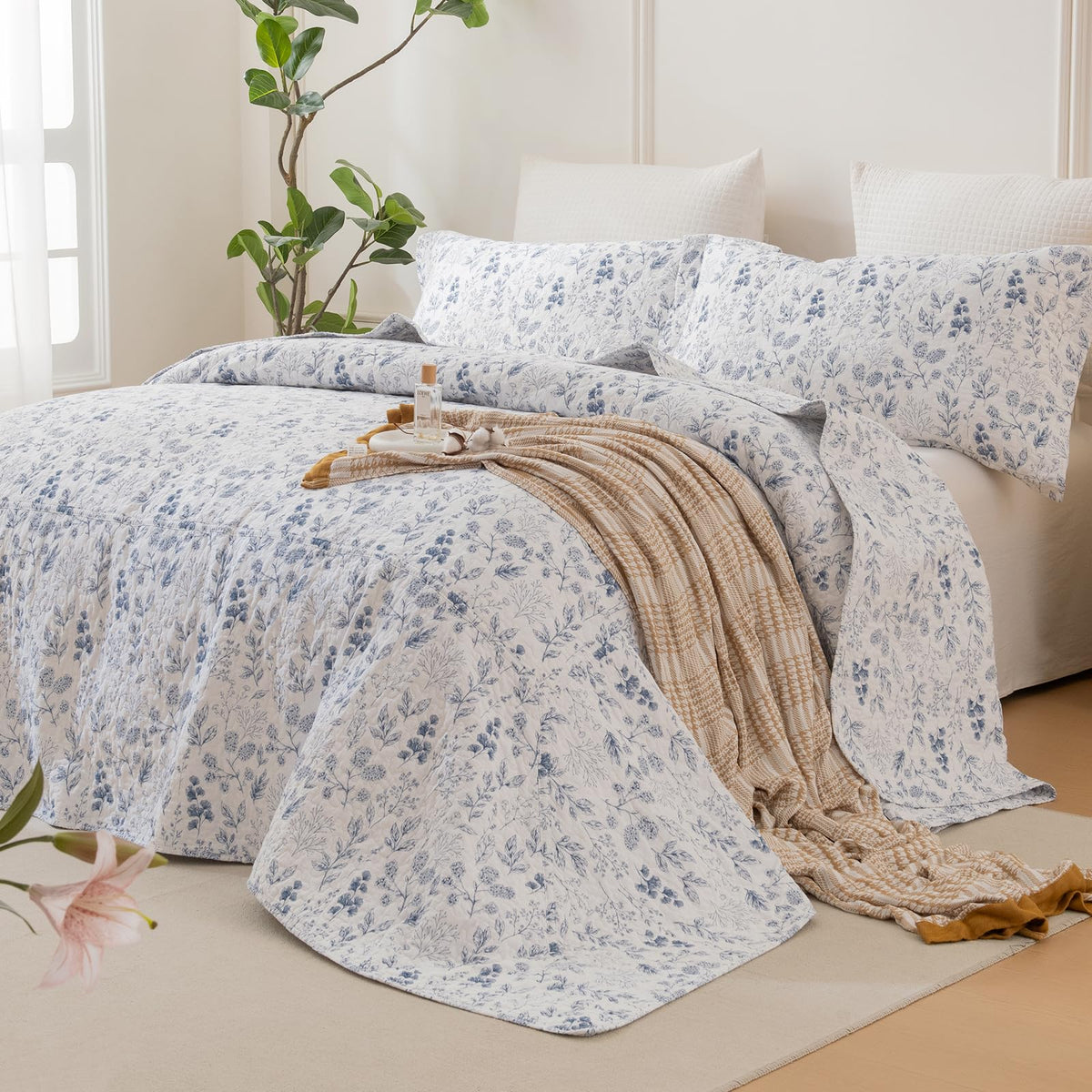 Sanracie 100% Cotton Floral Quilted Bedspread