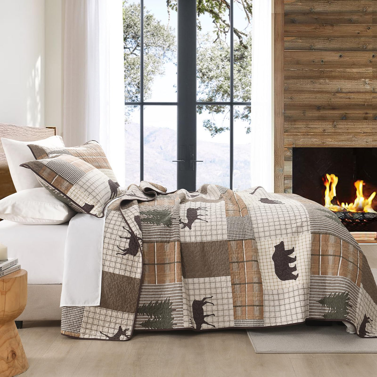PERHOM 100% Cotton Reversible Plaid Quilt Bedding Set