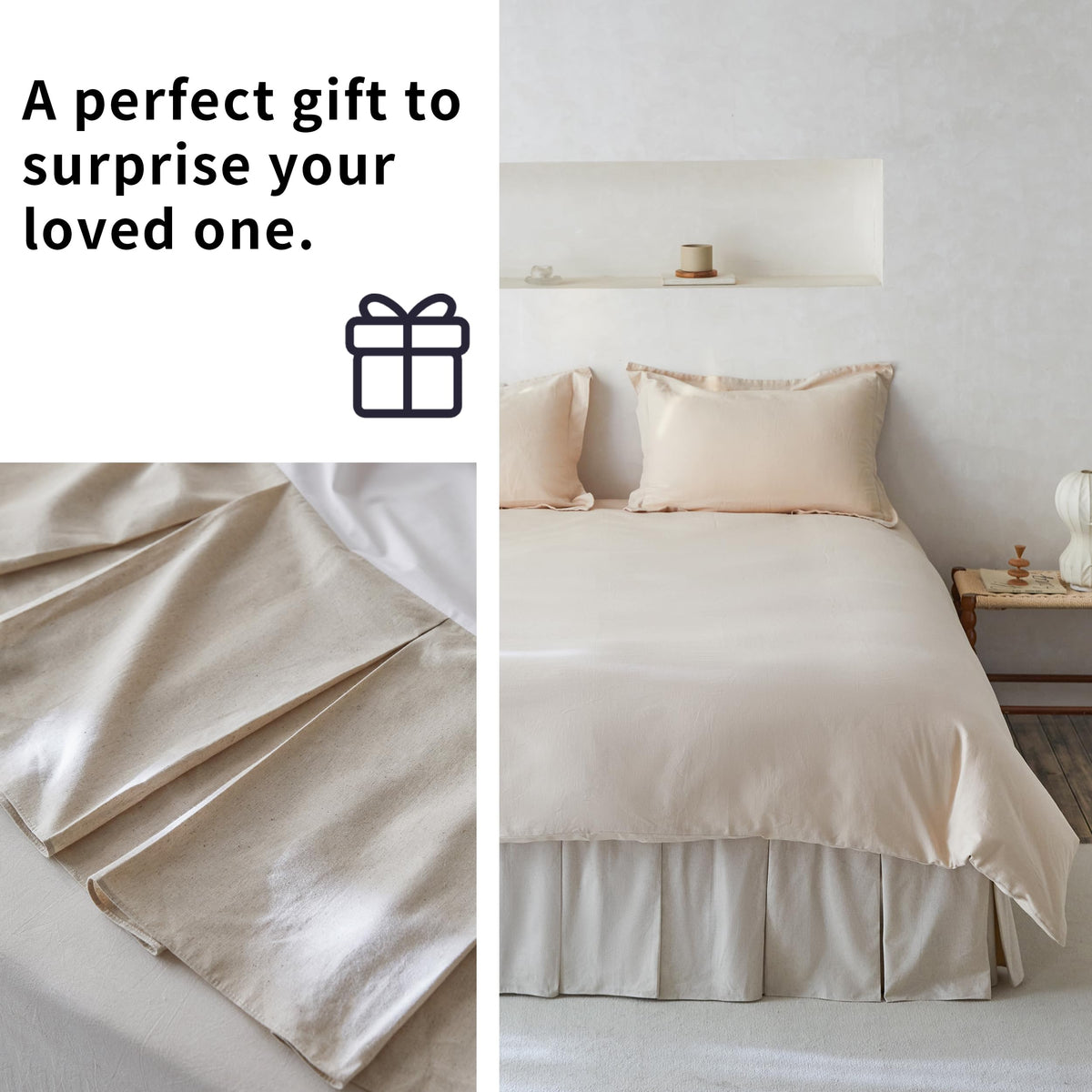 BISELINA Washed French Linen Ruffled Bed Skirt