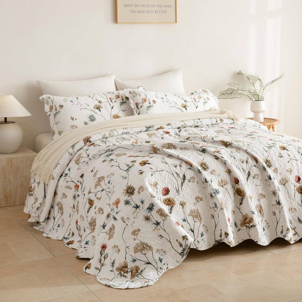 Sanracie 100% Cotton Floral Quilted Bedspread