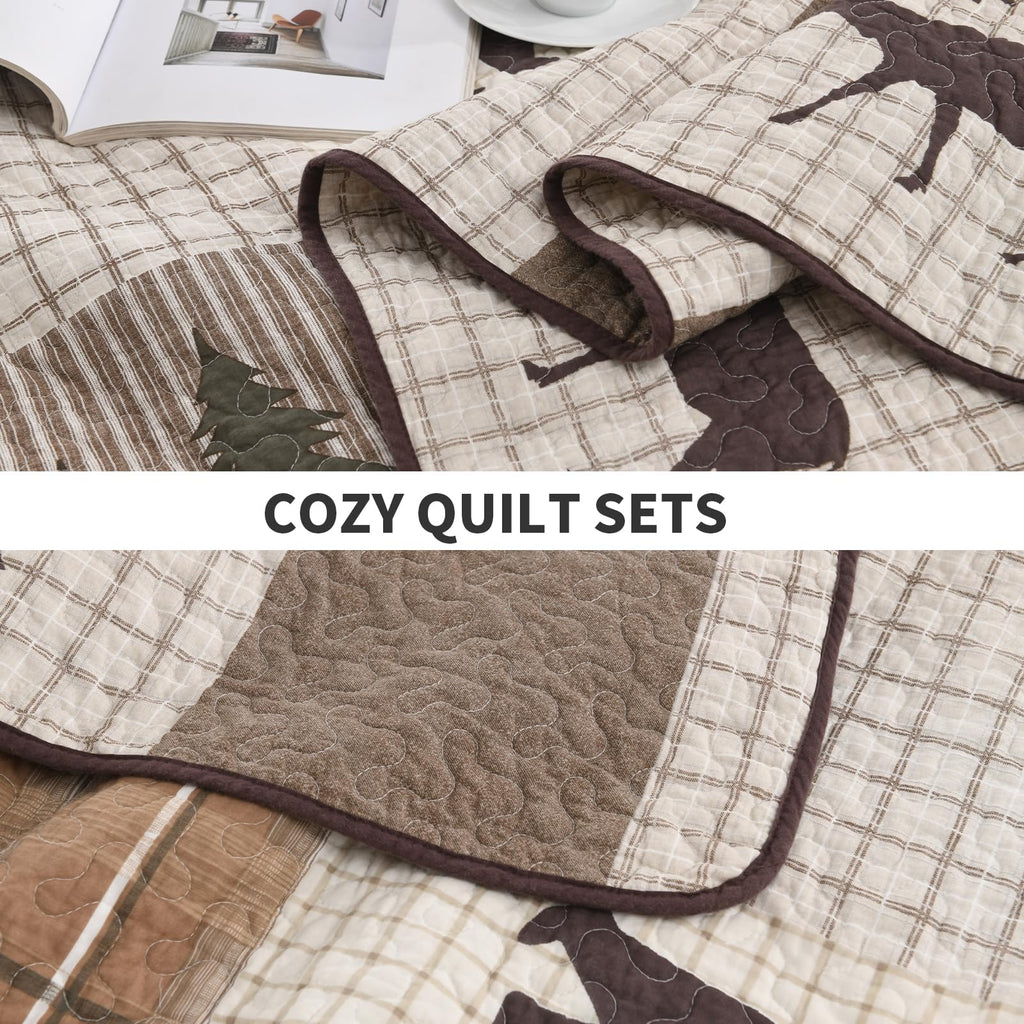 PERHOM 100% Cotton Reversible Plaid Quilt Bedding Set