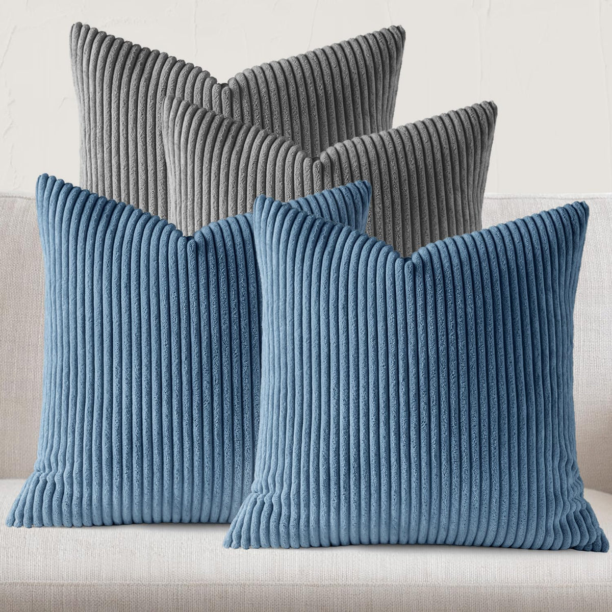JEYDER Set of 4 Boho Corduroy 18x18 Pillow Covers