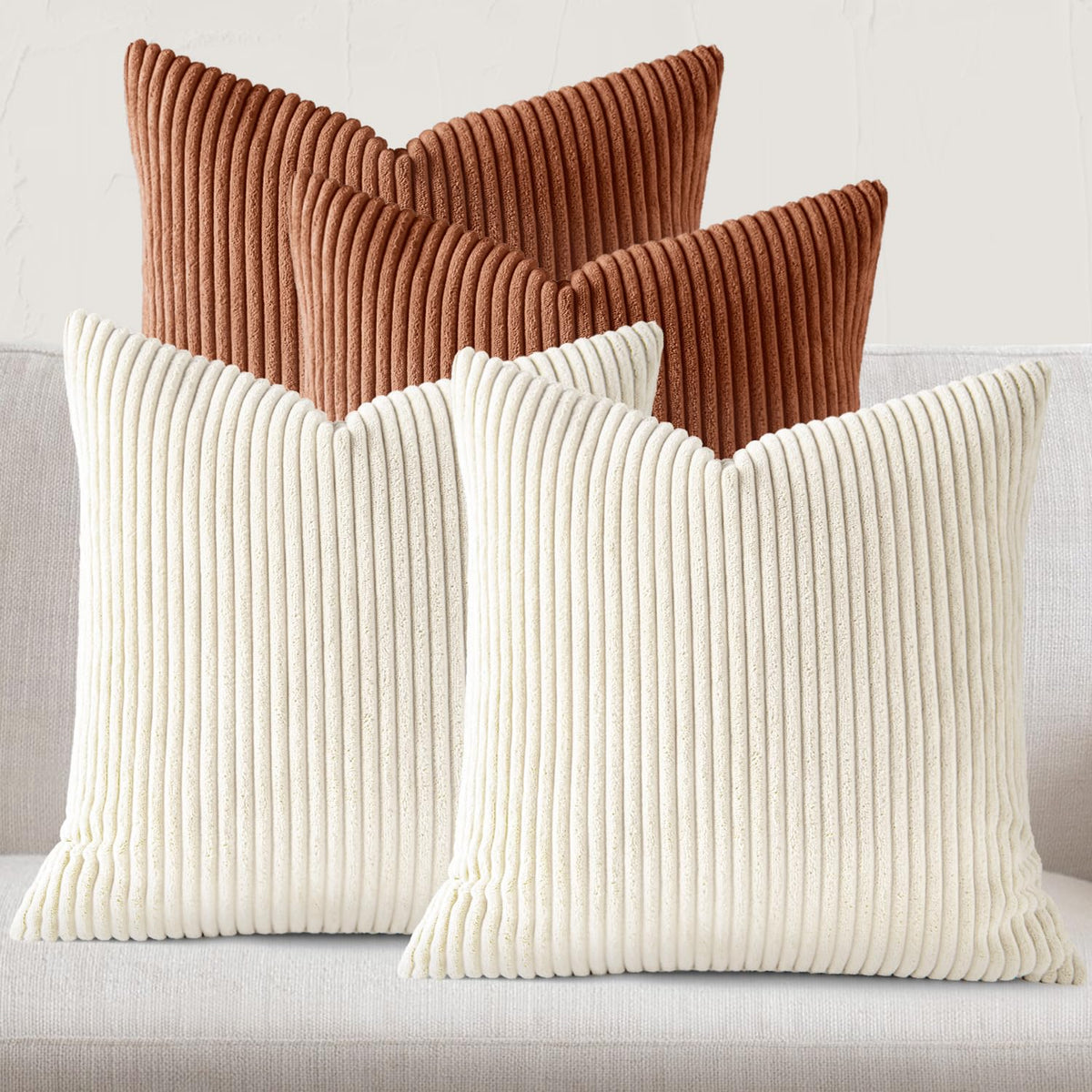 JEYDER Set of 4 Boho Corduroy 18x18 Pillow Covers