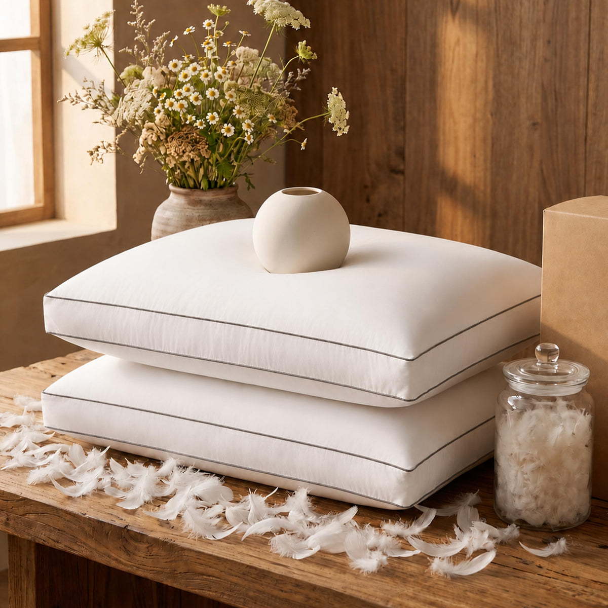 ELNIDO QUEEN Goose Feather & Down Fiber Bed Pillows