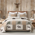 PERHOM 100% Cotton Reversible Plaid Quilt Bedding Set