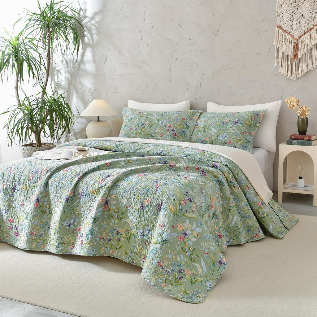 Sanracie 100% Cotton Floral Quilted Bedspread