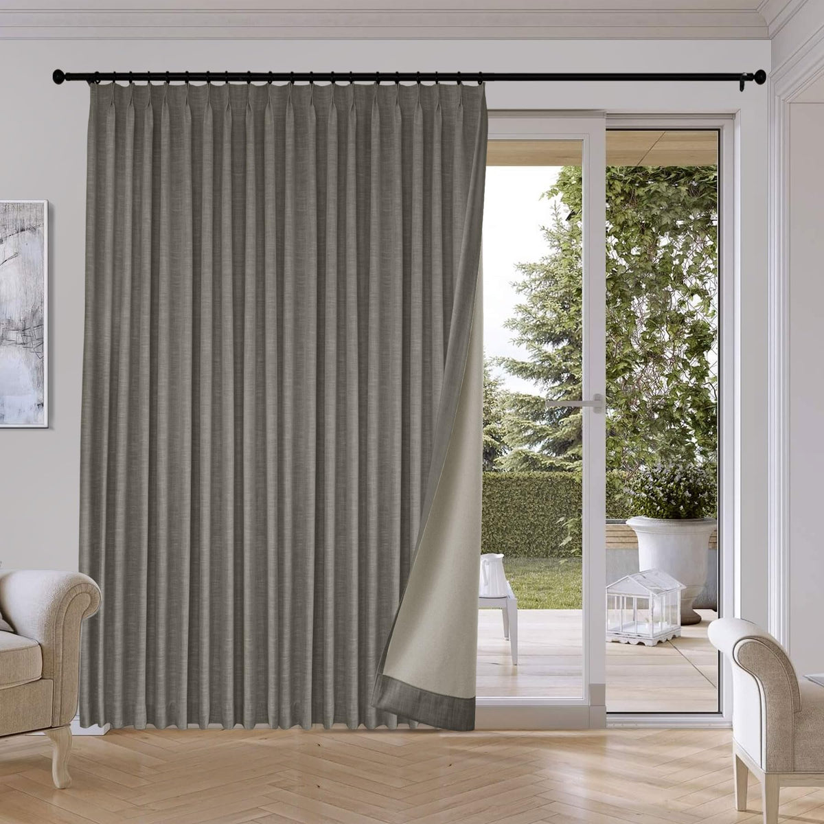 Fcosie Extra Wide Pinch Pleat Linen Blackout Curtains