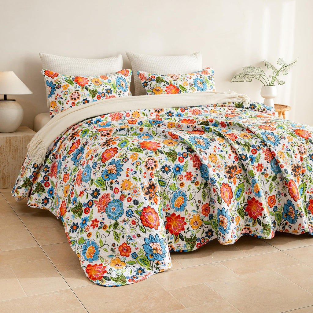 Sanracie 100% Cotton Floral Quilted Bedspread