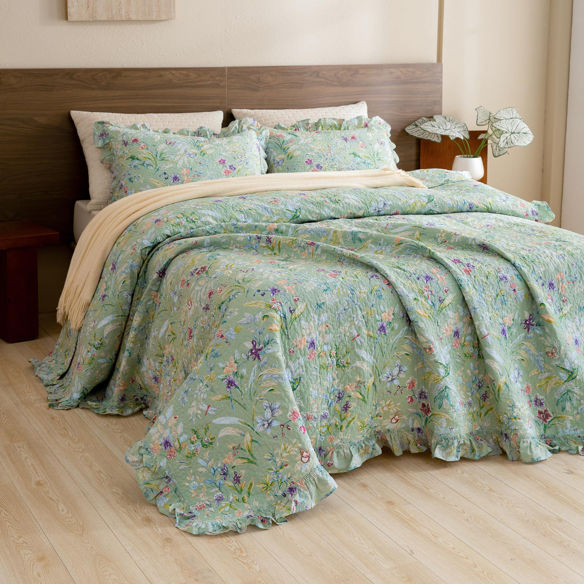 Sanracie 100% Cotton Floral Quilted Bedspread