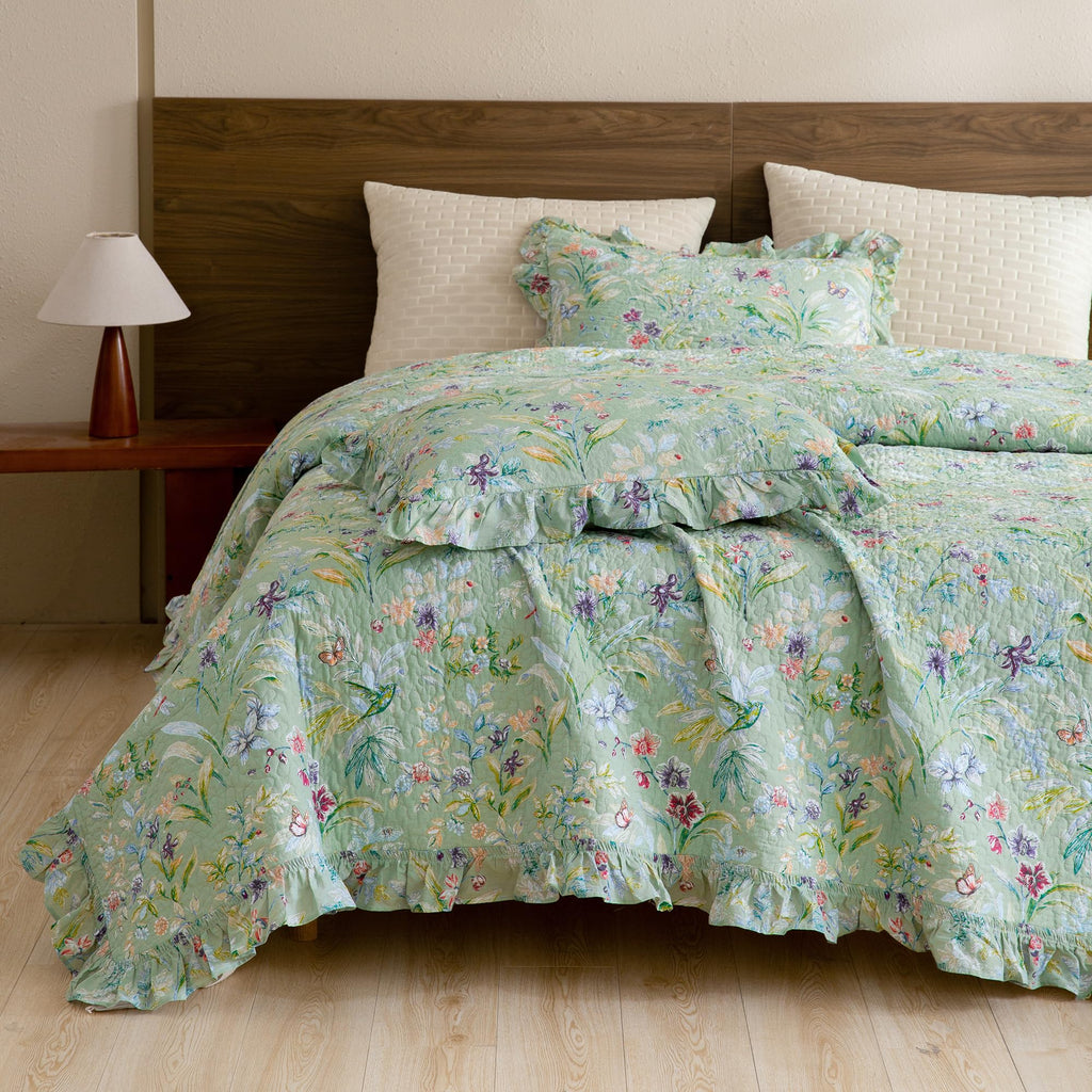Sanracie 100% Cotton Floral Quilted Bedspread