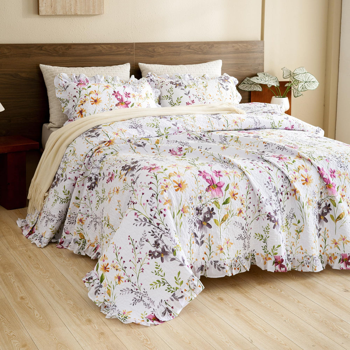 Sanracie 100% Cotton Floral Quilted Bedspread