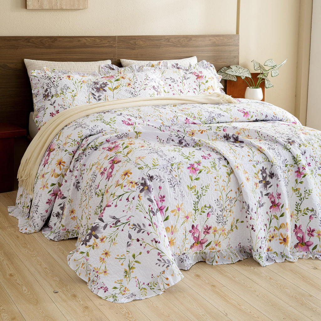 Sanracie 100% Cotton Floral Quilted Bedspread