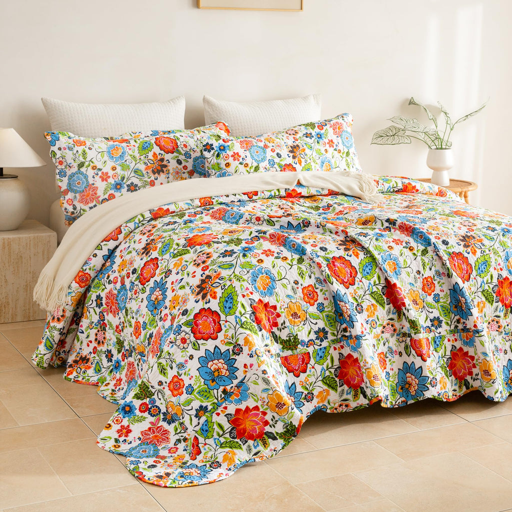 Sanracie 100% Cotton Floral Quilted Bedspread